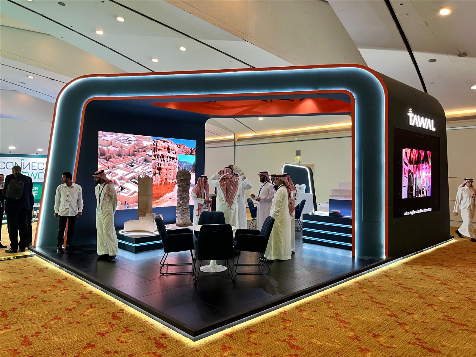 TAWAL Connected World exhibition booth with LED portal design